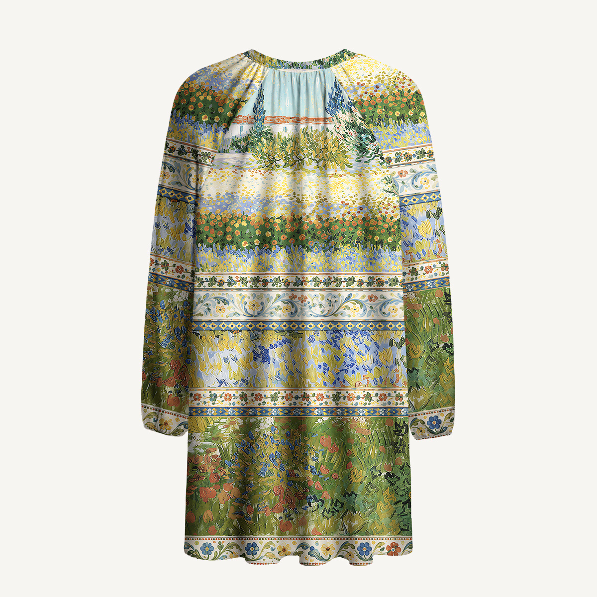 Van Gogh Garden with Flowers Long Sleeve Mini Dress For Women