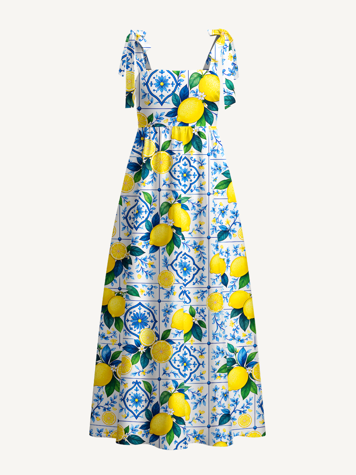 Mediterranean-style tiles with lemon patterns Summer Maxi Dress