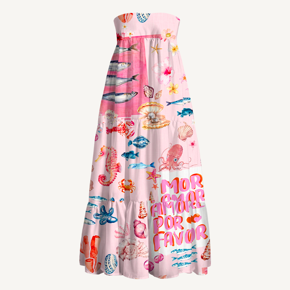 Pink Ocean Life Maxi Skirt & Strapless Dress  