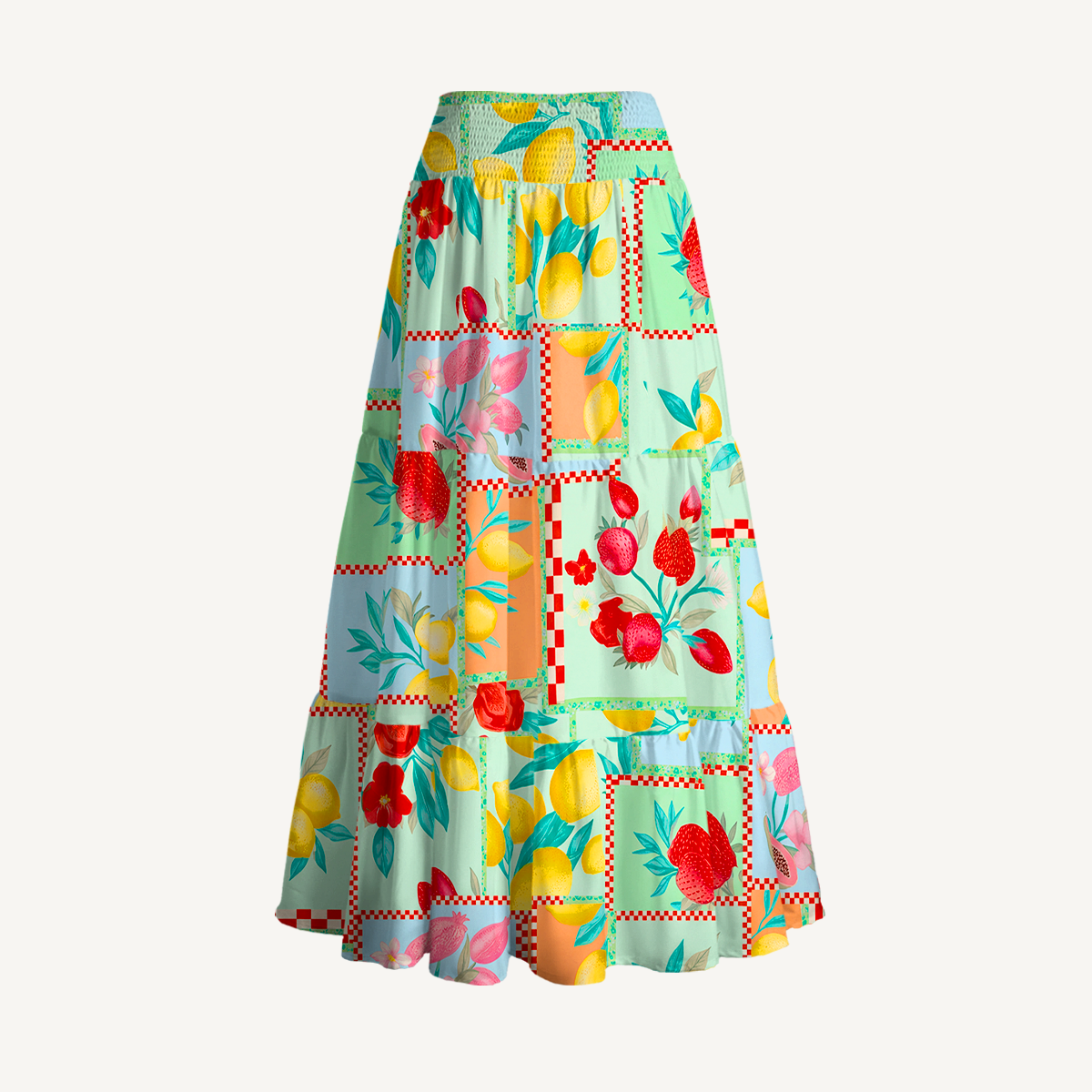 Fruit Party Vacation Print Maxi Skirt & Strapless Dress  