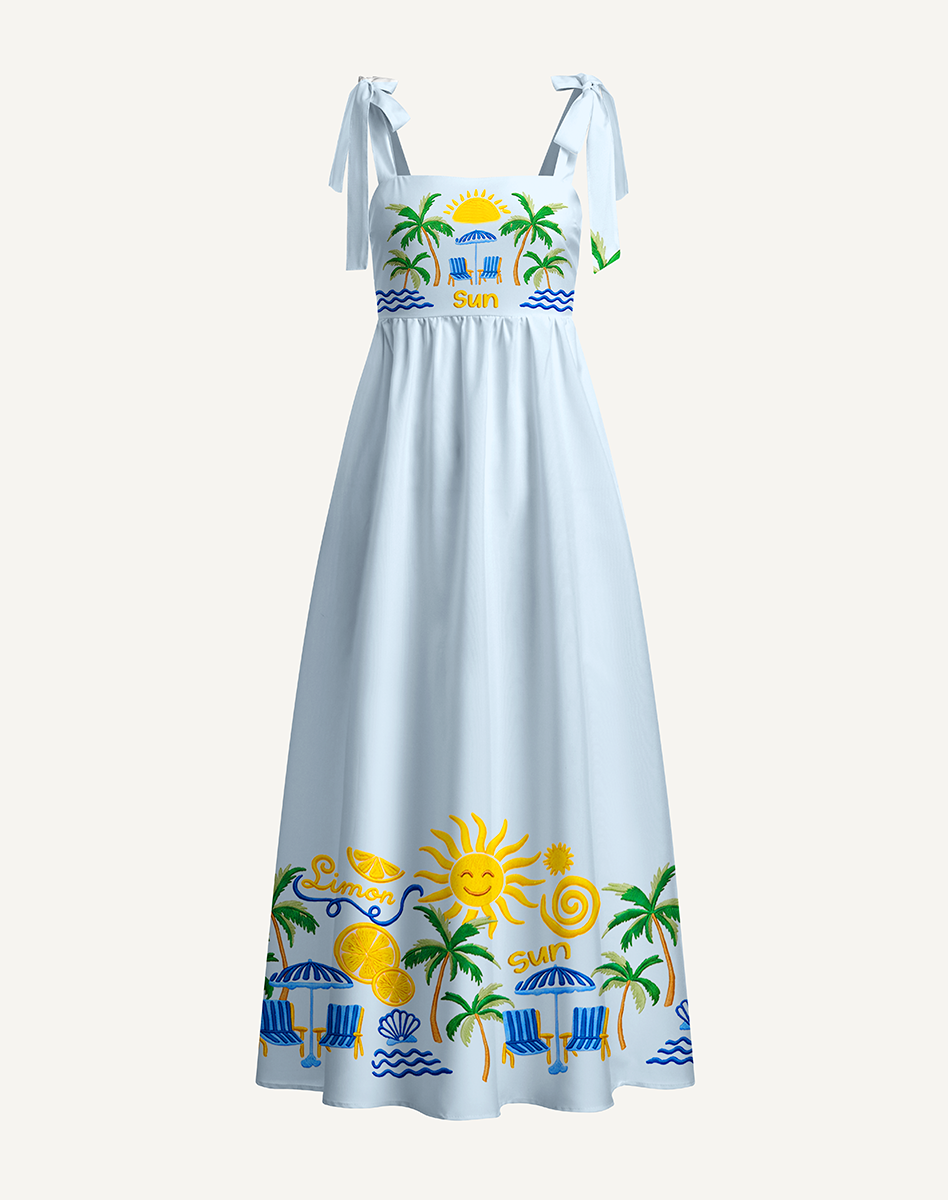 Lemon & Palm Beach Bow Strap Maxi Dress