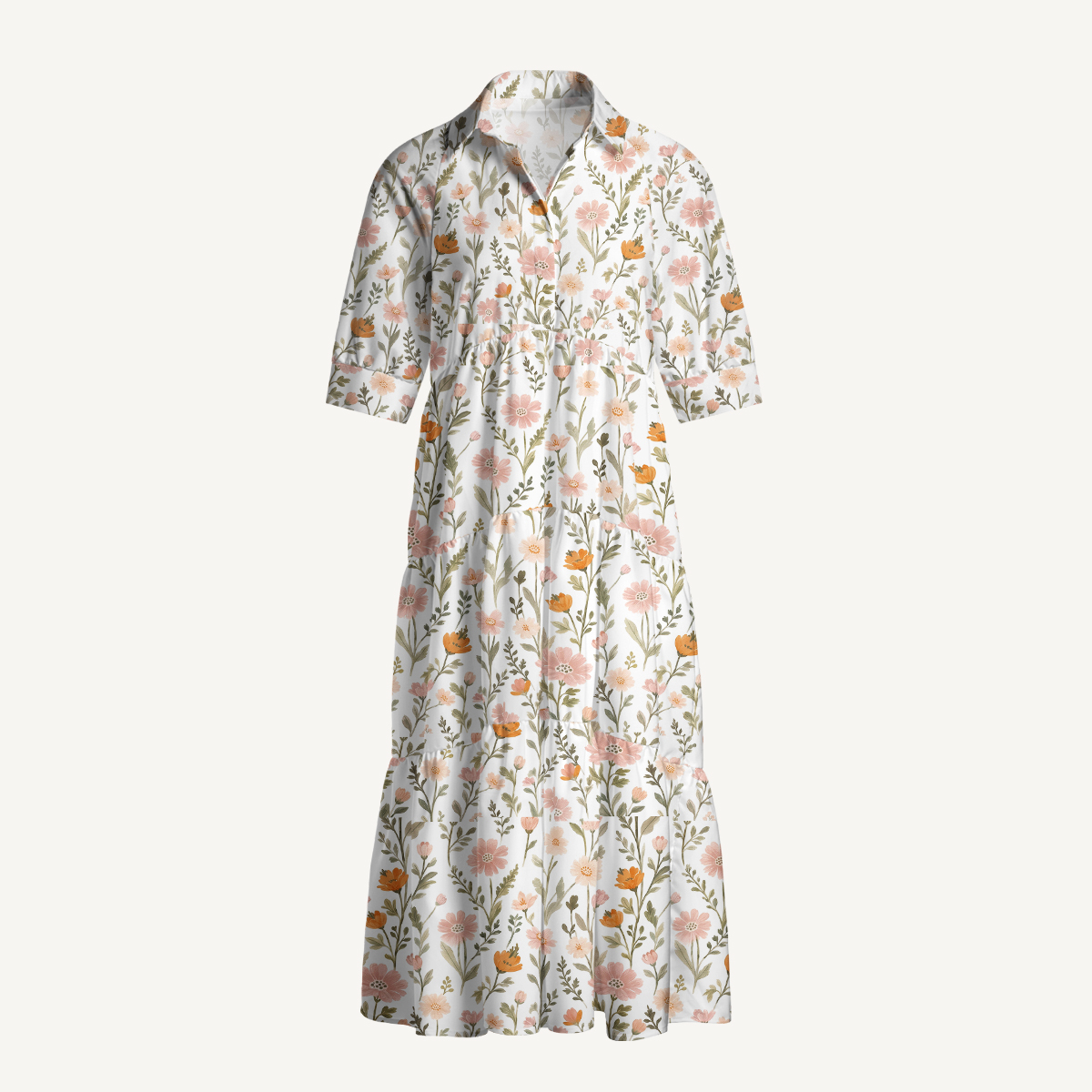 Wild Flower Garden Elbow-Length Sleeve Midi Dress For Women