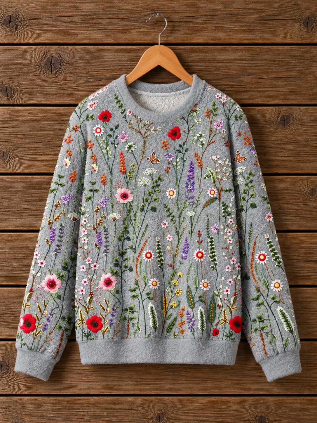 Cottage Garden Wildflower & Butterfly Crewneck Sweater