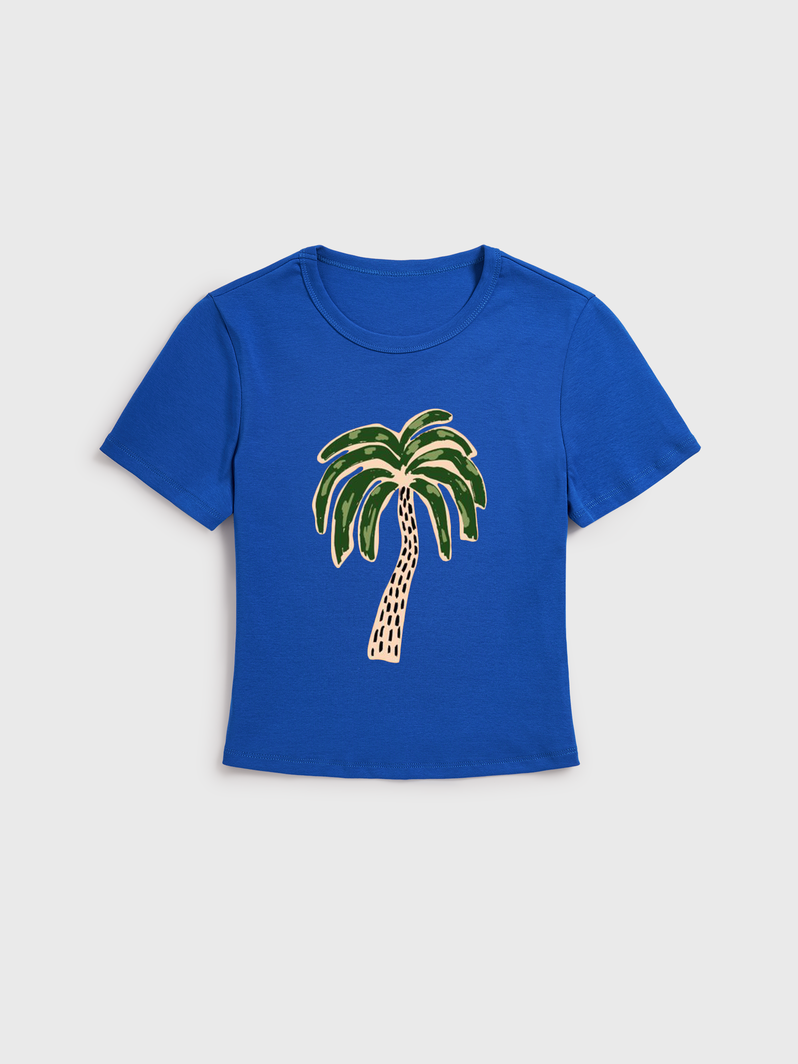 Boho Palm & Hibiscus Print Print Crew Neck Cotton Tee