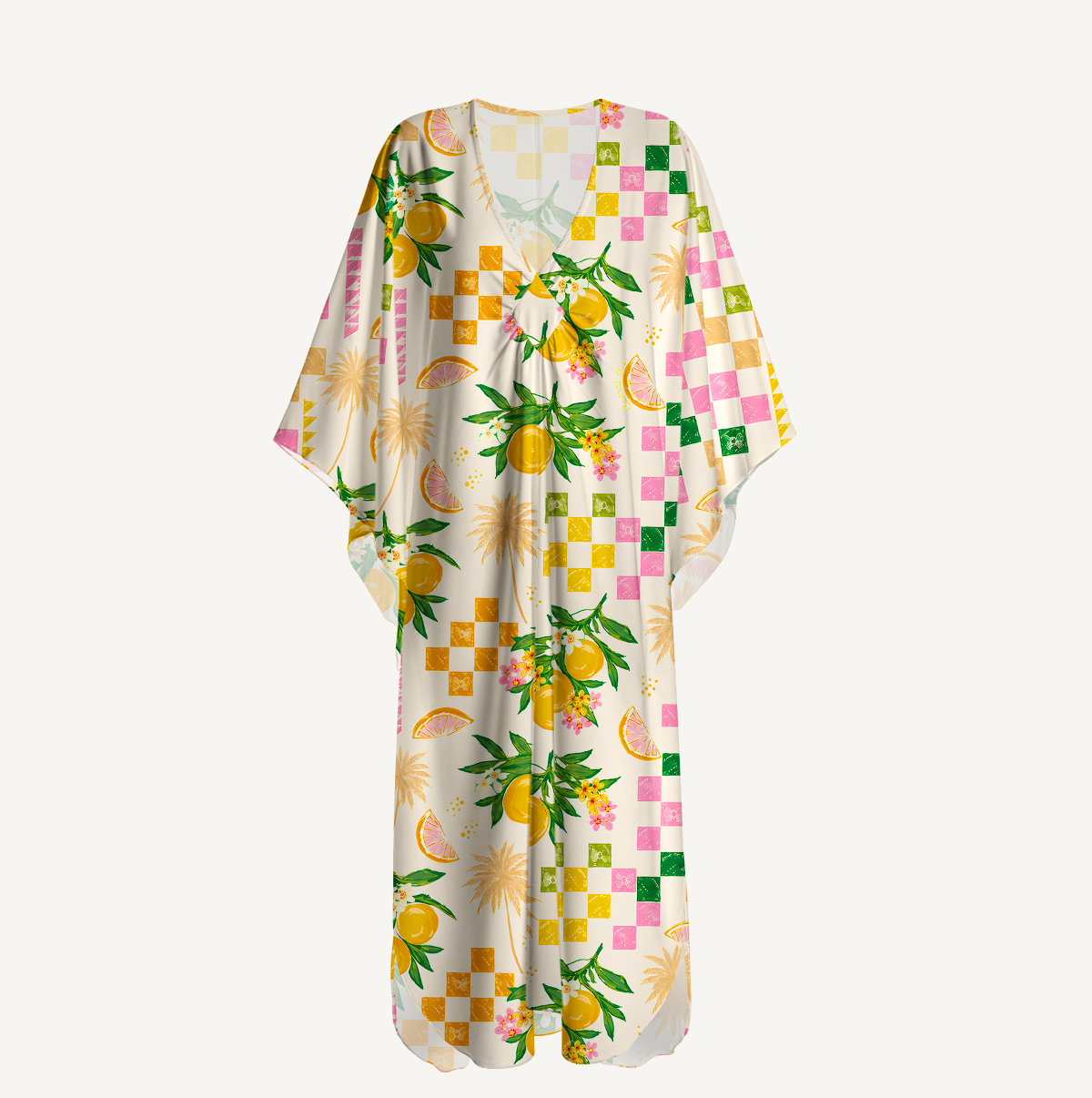 Citrus Breeze Kimono Sleeve Kaftan Dress