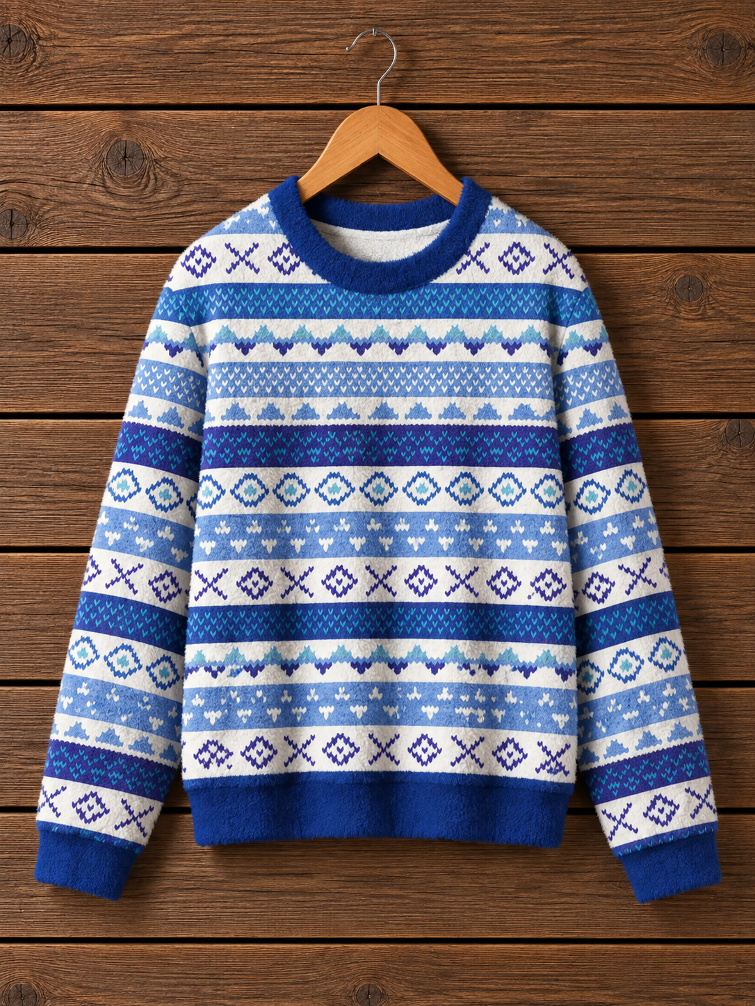 Nordic-Inspired Geometric Stripe Crewneck Sweater