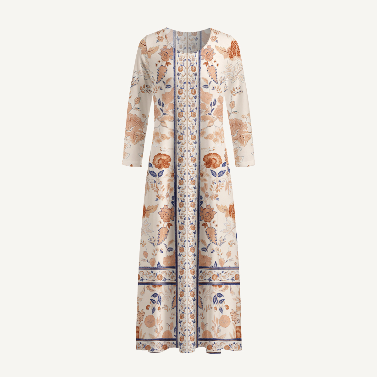Floral Vine Print Long Sleeve Maxi Dress with Pockets