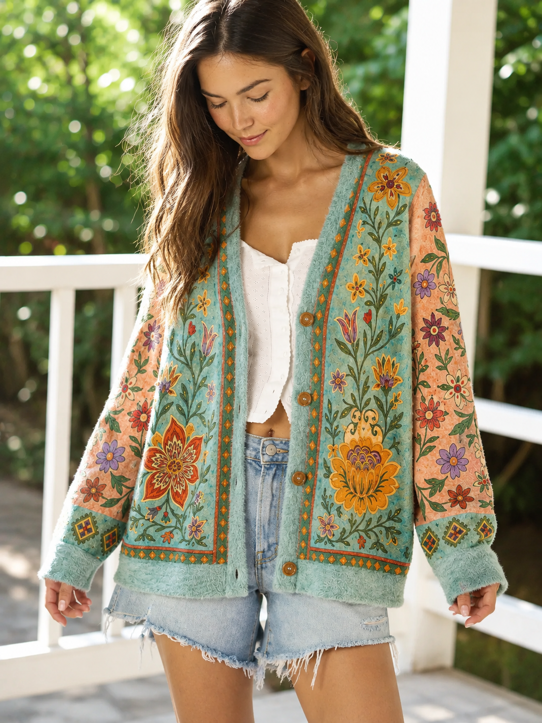 Vintage Floral Garden Button Cardigan Sweaters