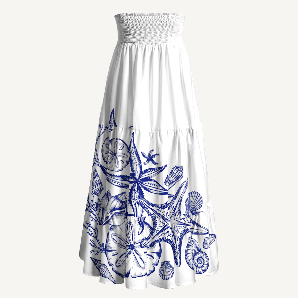 Coastal Nautical Starfish Print Maxi Skirt & Strapless Dress  