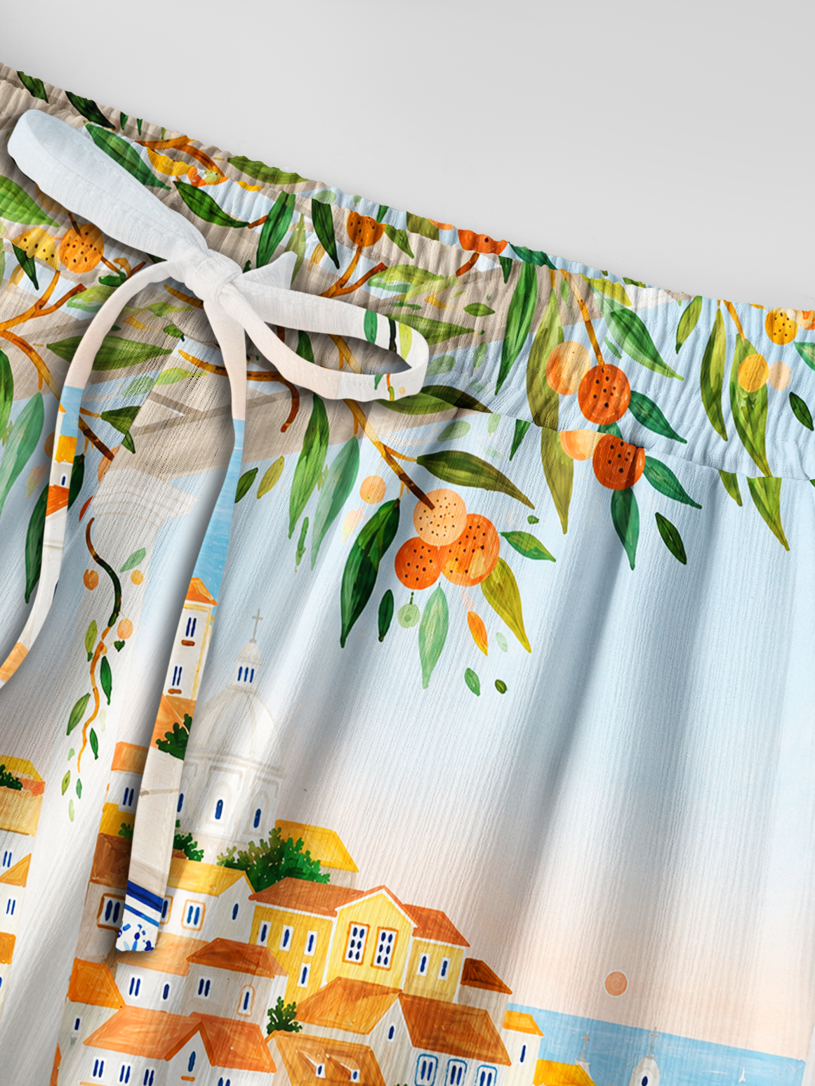 Lisbon Cityscape Wide Leg Tie Waist Pants With Pockets