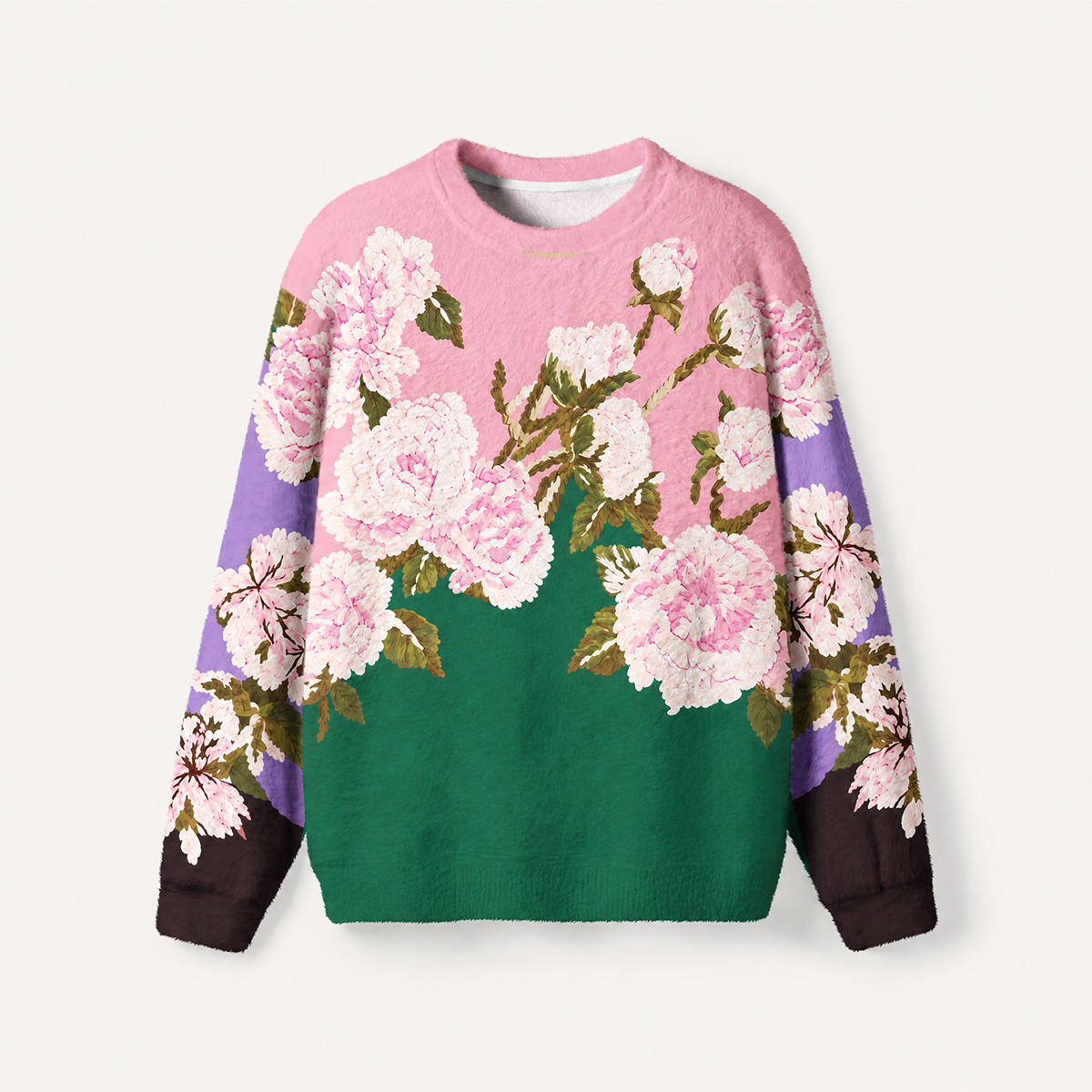 Blush Peony Garden Colorblock Crewneck Sweater