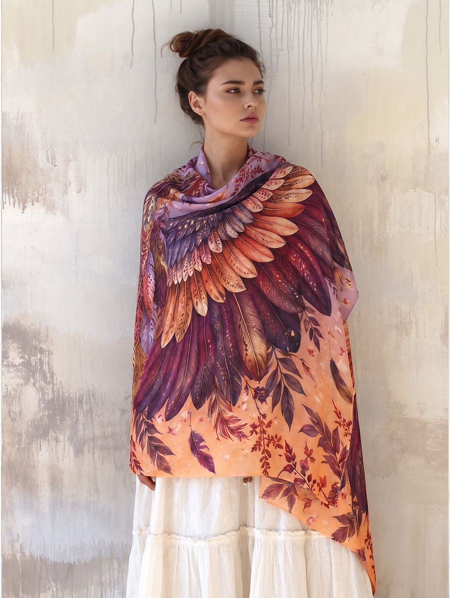Romantic Autumn Feather Wing Shawl