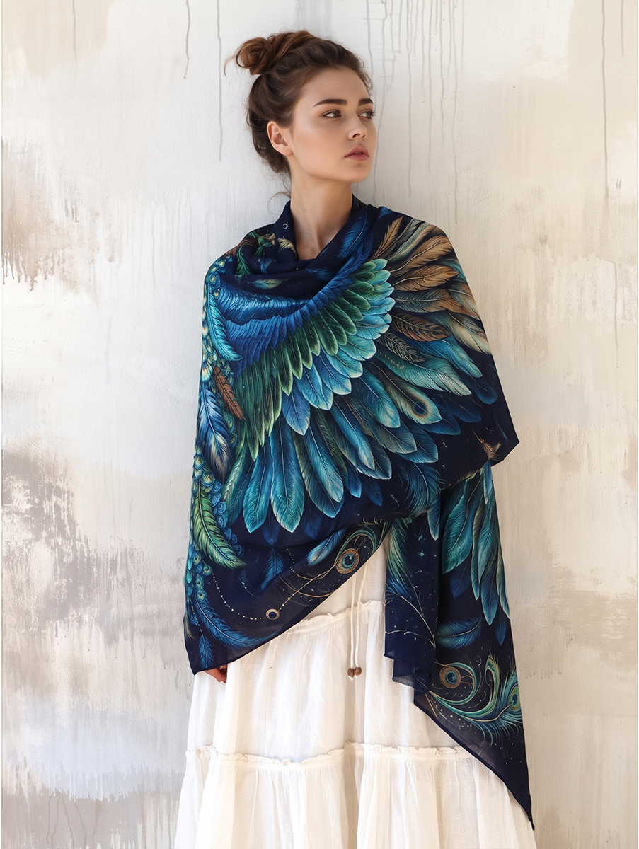 Mystic Peacock Feather Wing Shawl
