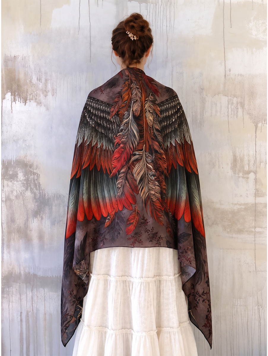 Gothic Crimson Feather Wing Shawl