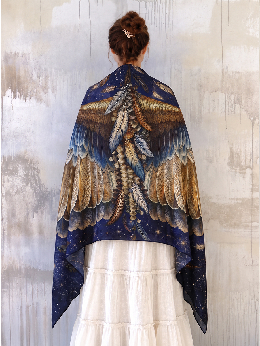 Celestial Midnight Feather Wing Shawl
