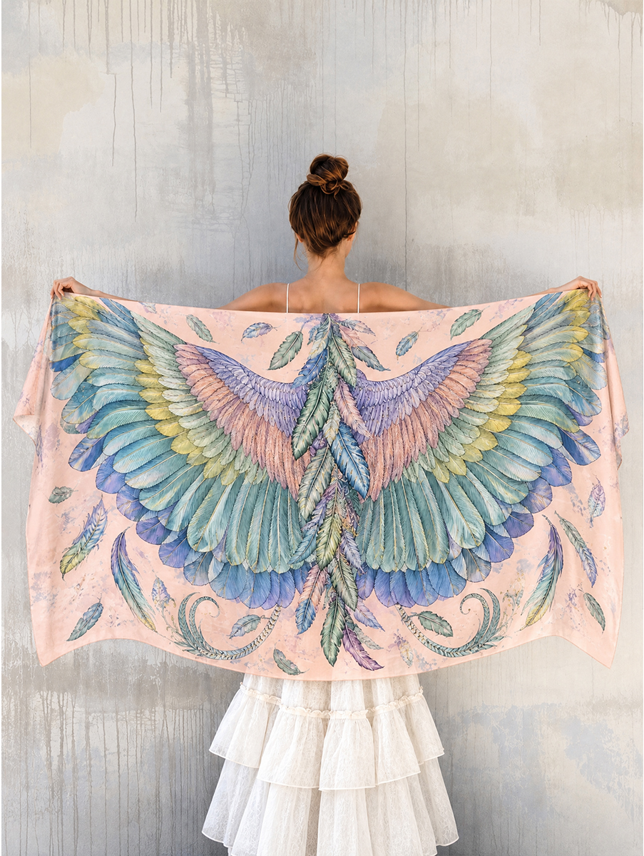 Whimsical Pastel Feather Wing Shawl