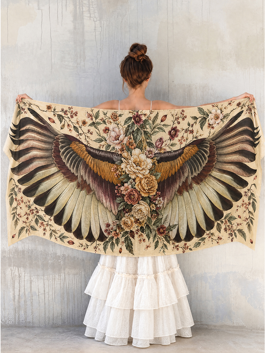 Vintage Botanical Feather Wing Shawl