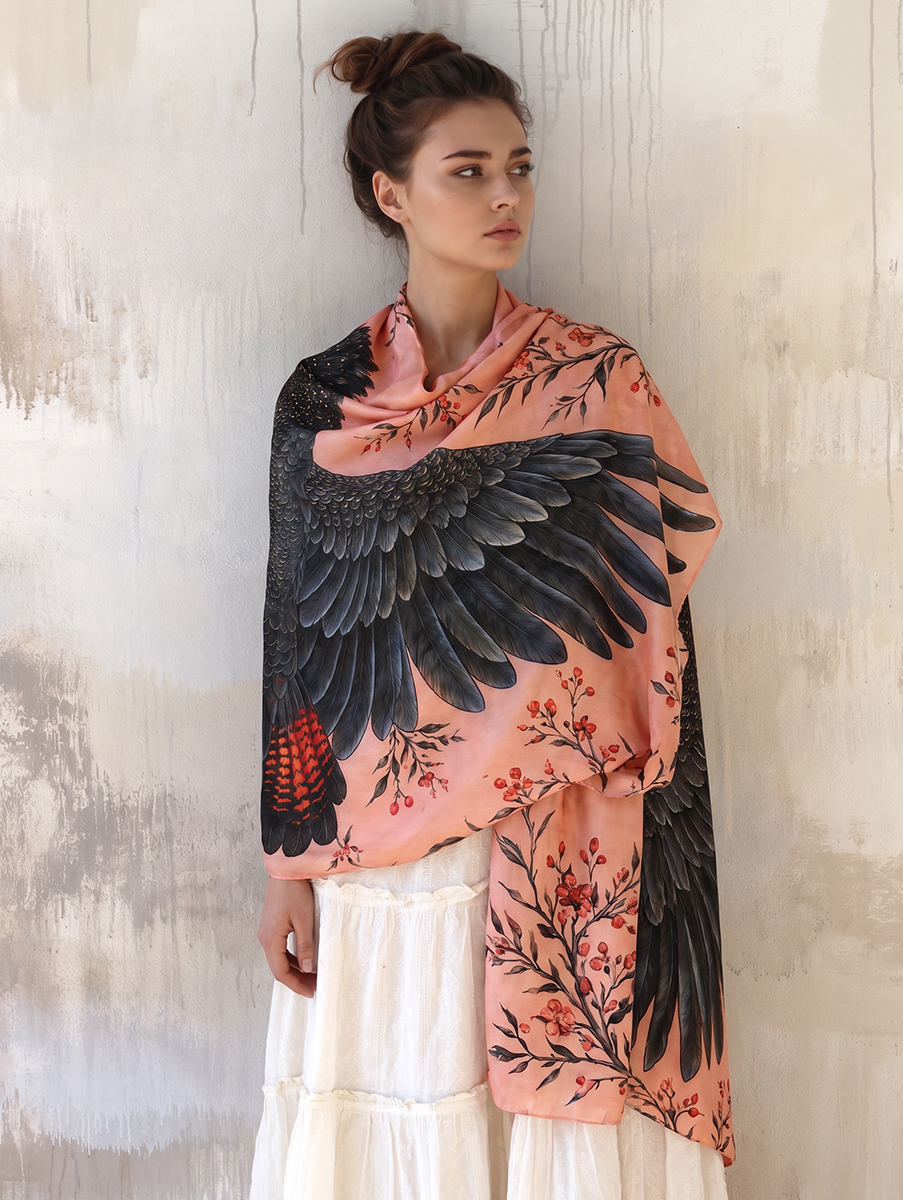 Romantic Botanical Peach Cockatoo Shawl