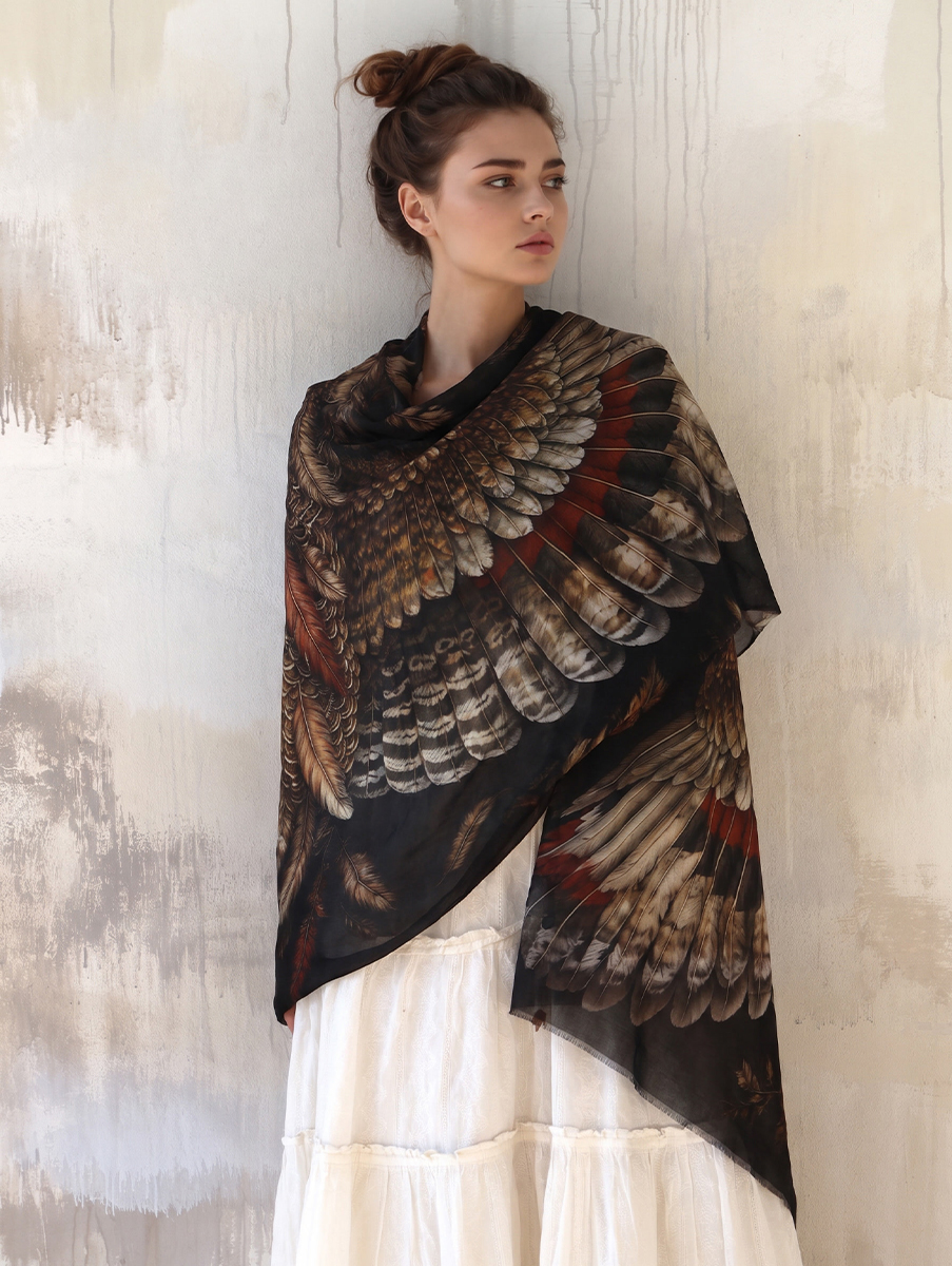 Rustic Woodland Brown Feather Wings Shawl