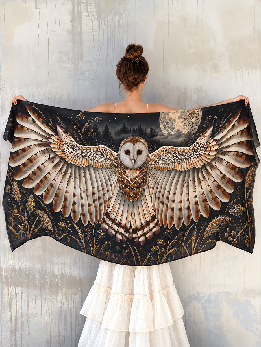 Moonlit Woodland Owl Wing Shawl