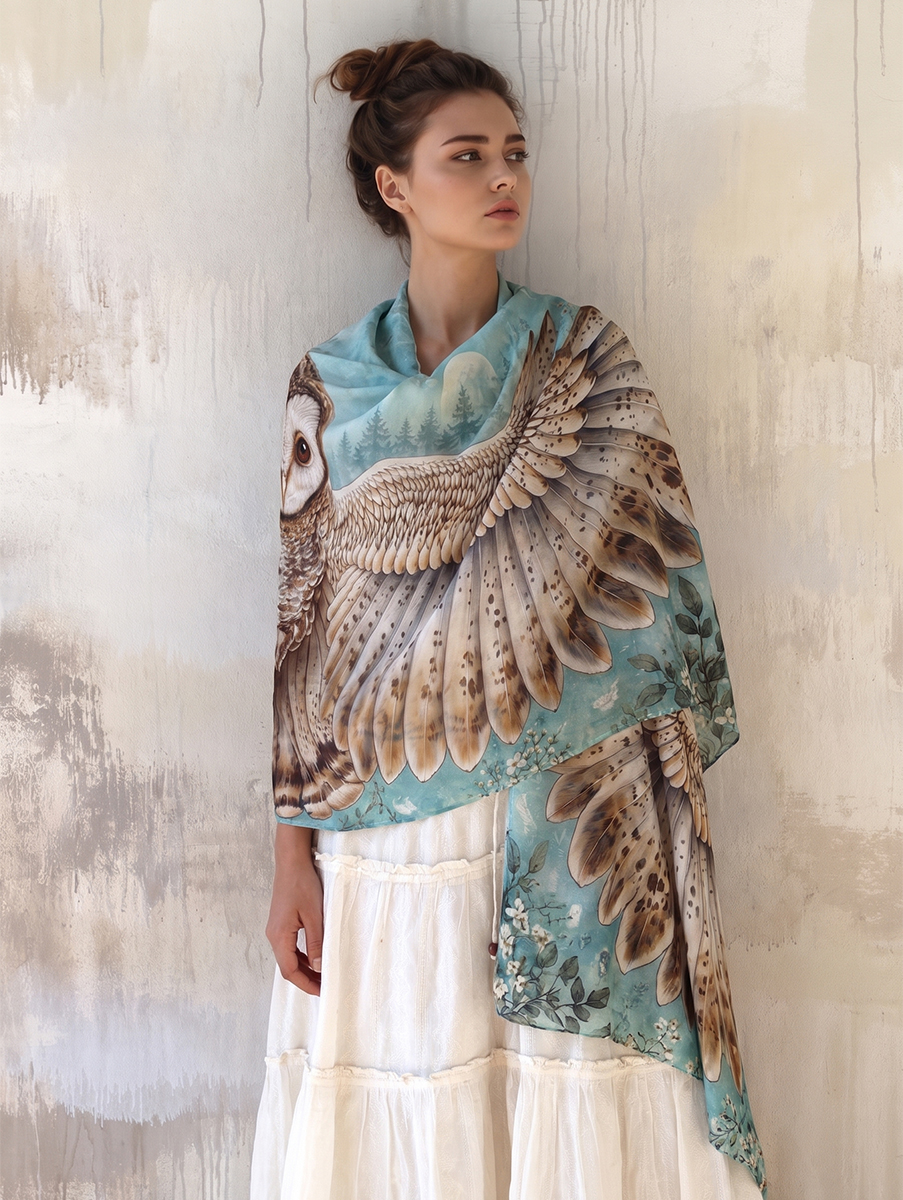 Serene Woodland Owl Shawl
