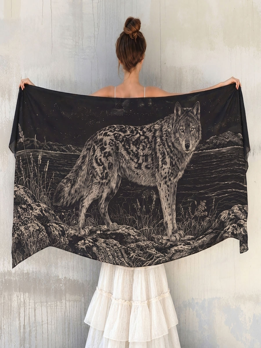 Wild Frontier Wolf Landscape Shawl