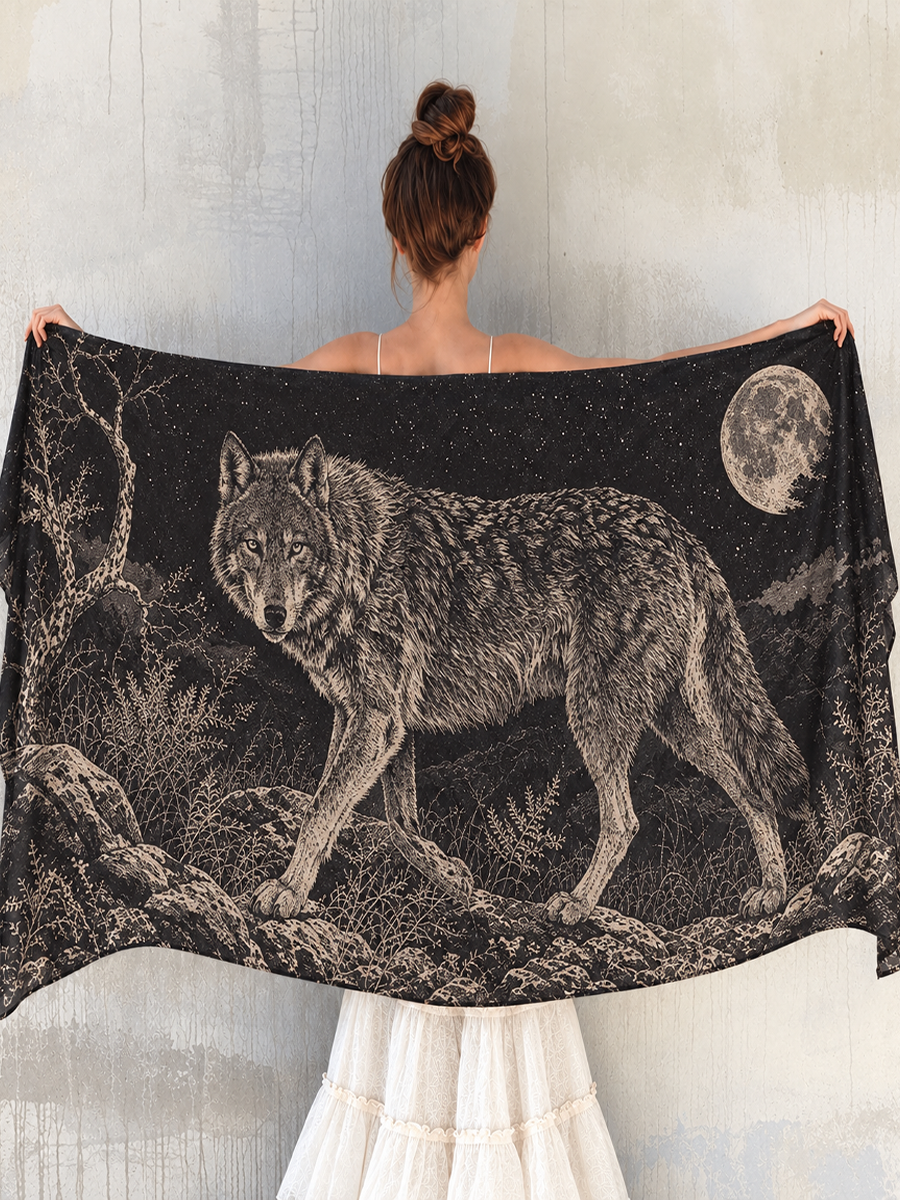 Moonlit Wilderness Wolf Shawl
