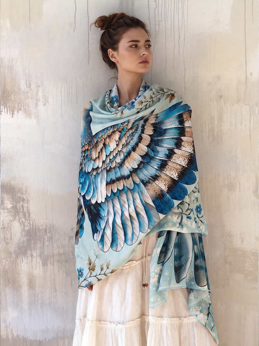 Serene Blue Owl Blossom Shawl