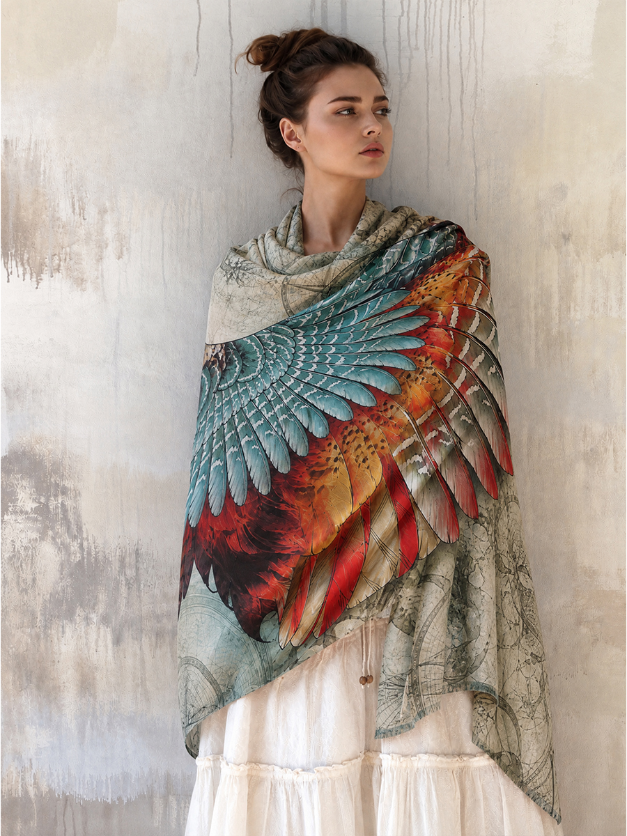 Vintage Compass Pheasant Wing Shawl