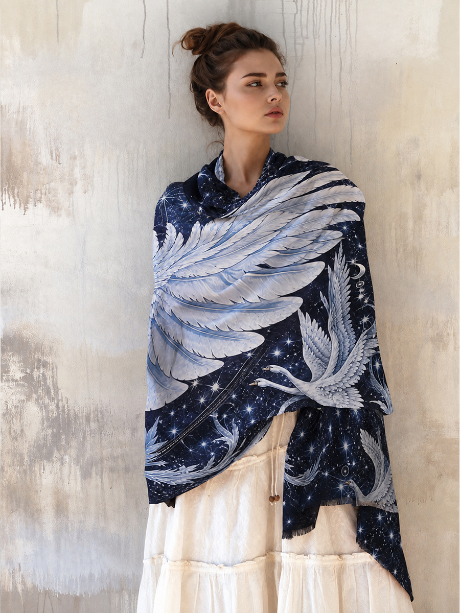 Celestial Swan Heart Wing Shawl