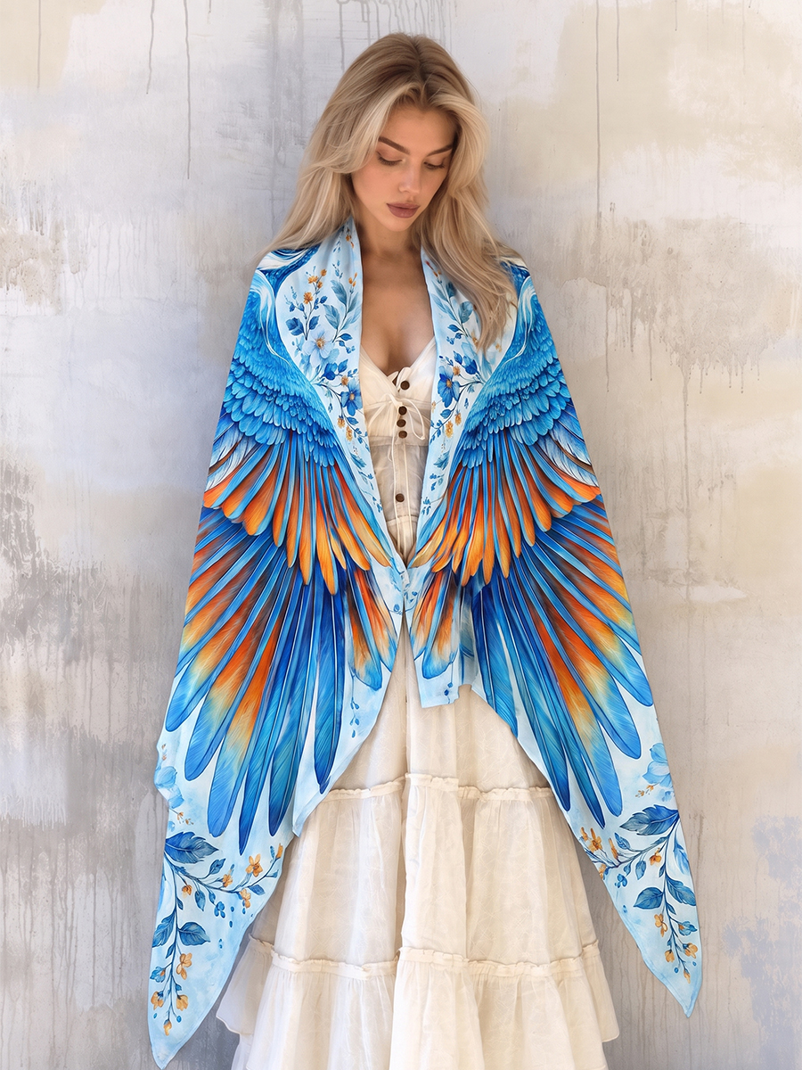 Azure Kingfisher Blossom Wing Shawl