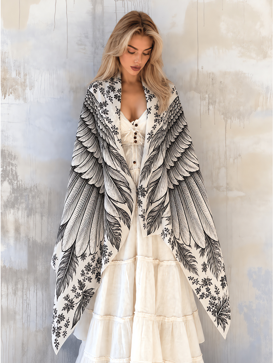 Vintage White Feather Wing Shawl