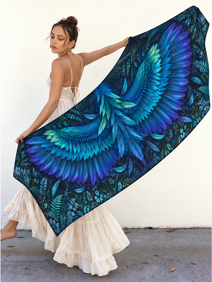 Enchanted Midnight Blue Feather Wing Shawl
