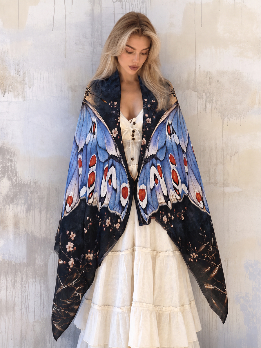 Moonlit Azure Butterfly Garden Shawl