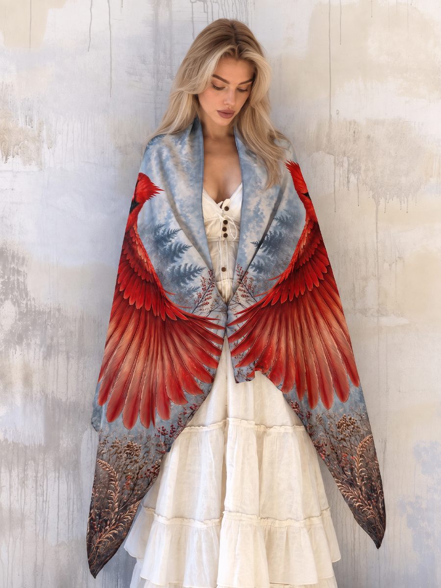 Scarlet Cardinal Forest Wings Shawl
