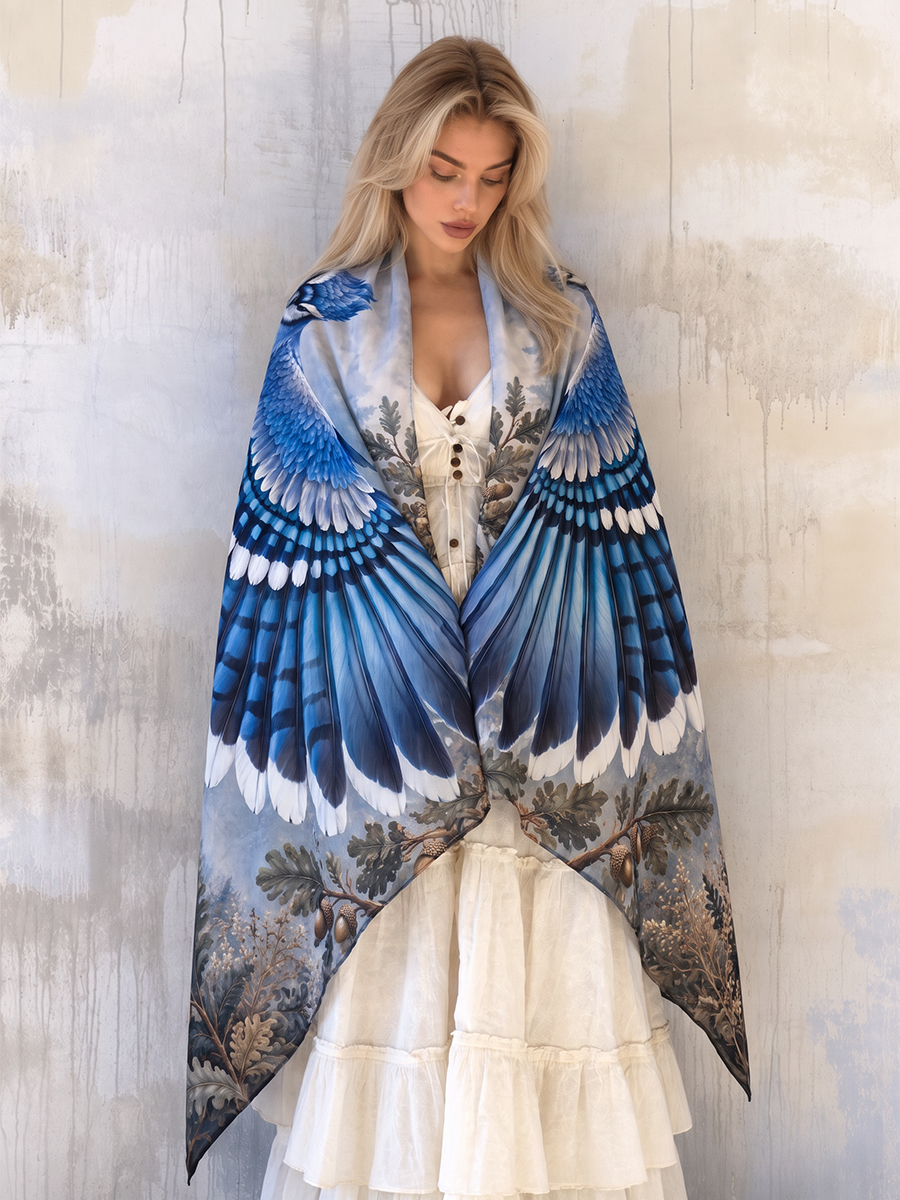 Winter Oak Blue Jay Wing Shawl