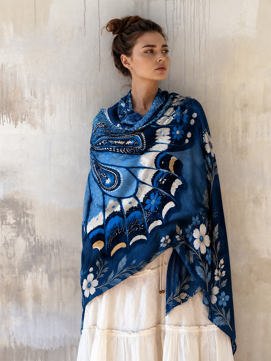 Blue Butterfly Blossom Dream Shawl