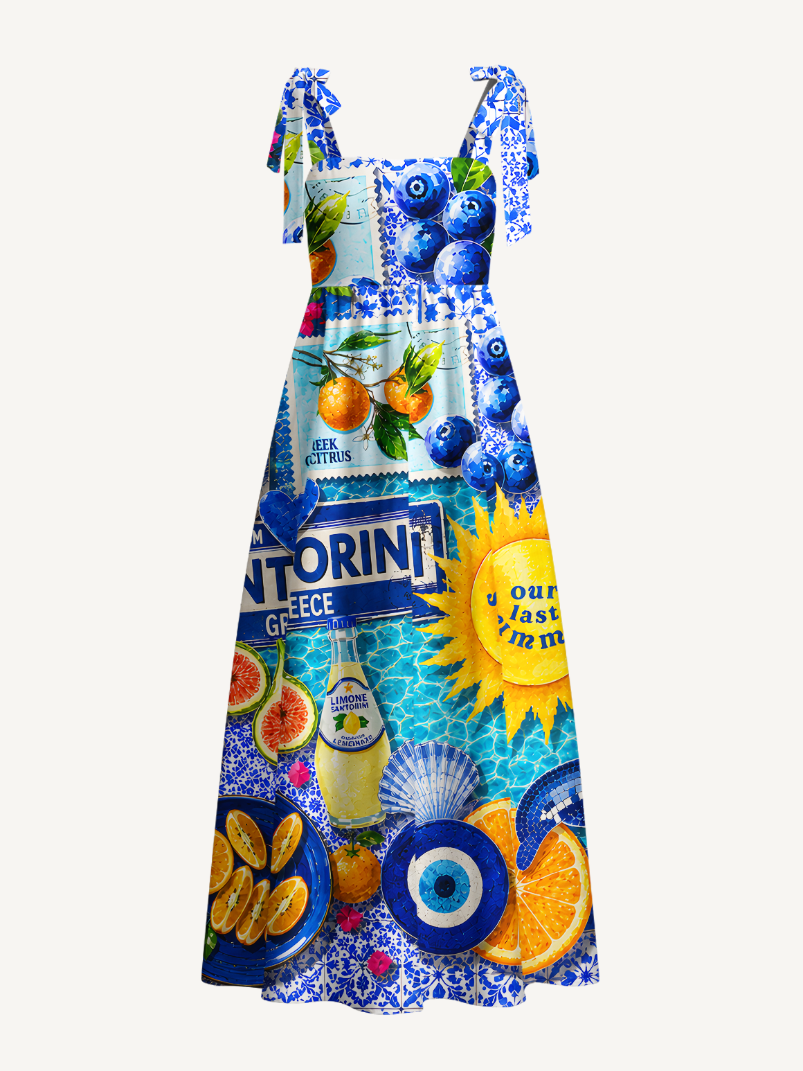 Greece Summer Bow Strap Maxi Dress