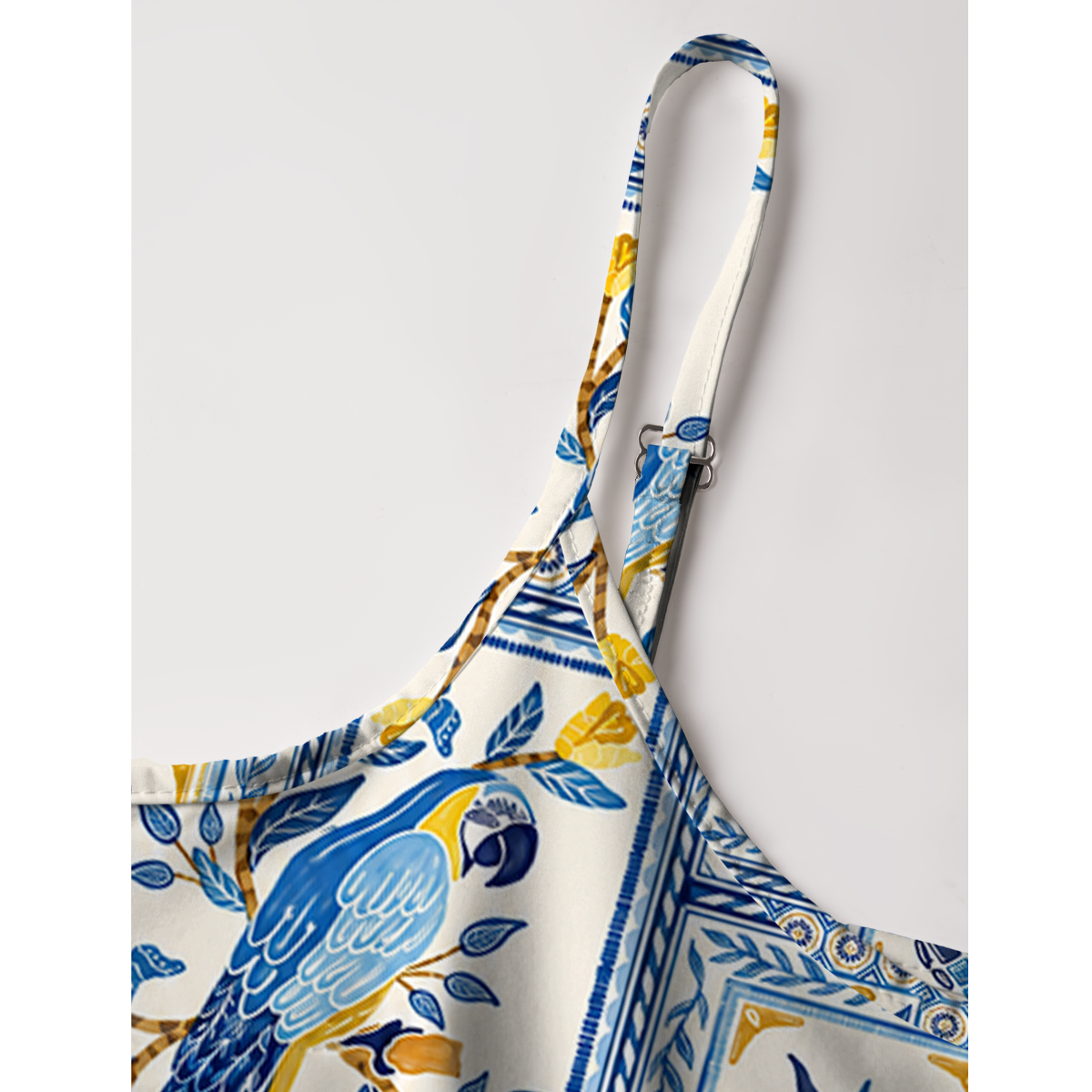 Blue Tropical Tile Spaghetti Strap Mini Dress