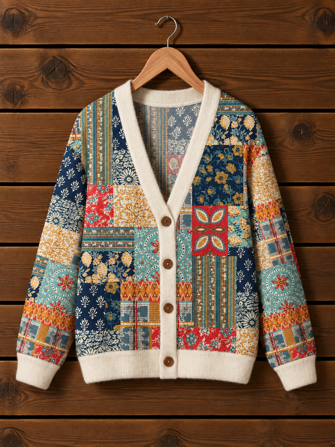 Boho Patchwork Floral & Geometric Cardigan Sweaters