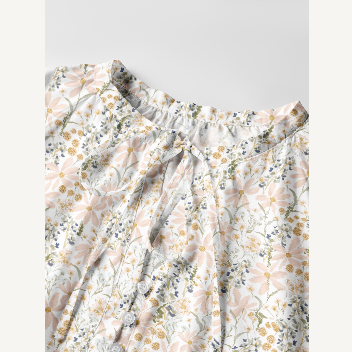 Soft Meadow Blossom Tie‑Neck Mini Dress