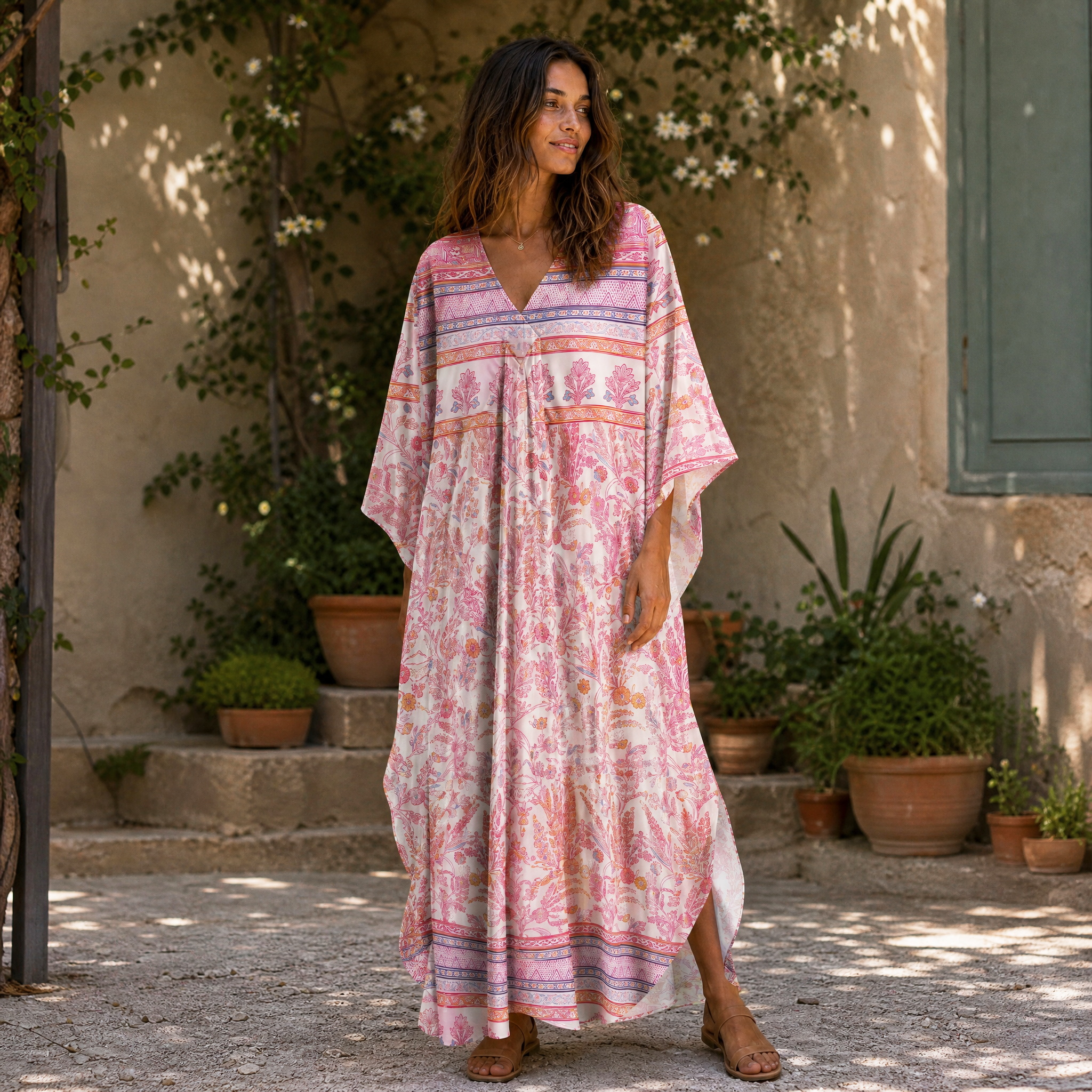 Rosewood Vintage Garden Soft Kaftan Maxi Dress