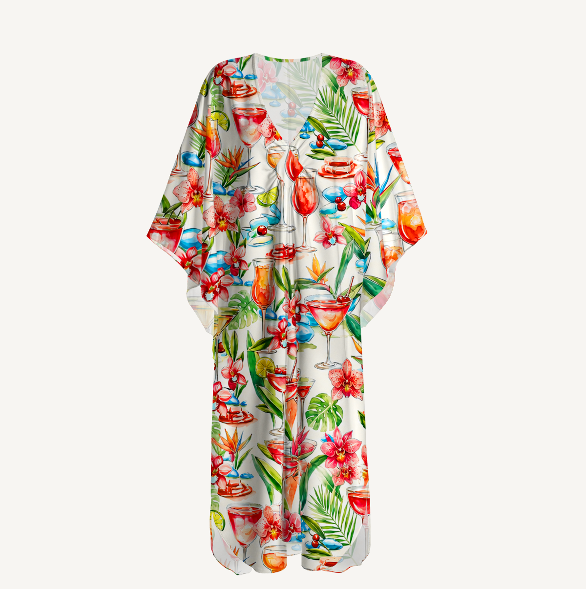 Tropical Cocktail Party Kimono Sleeve Kaftan Dress