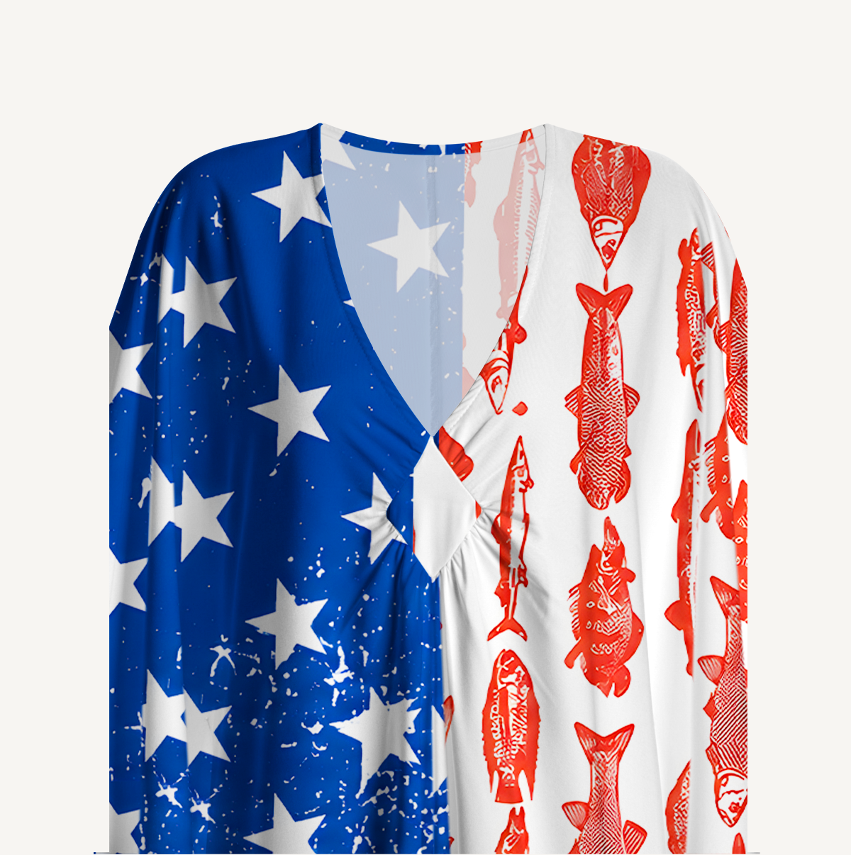 American Flag Fish Pattern Kimono Sleeve Kaftan Dress