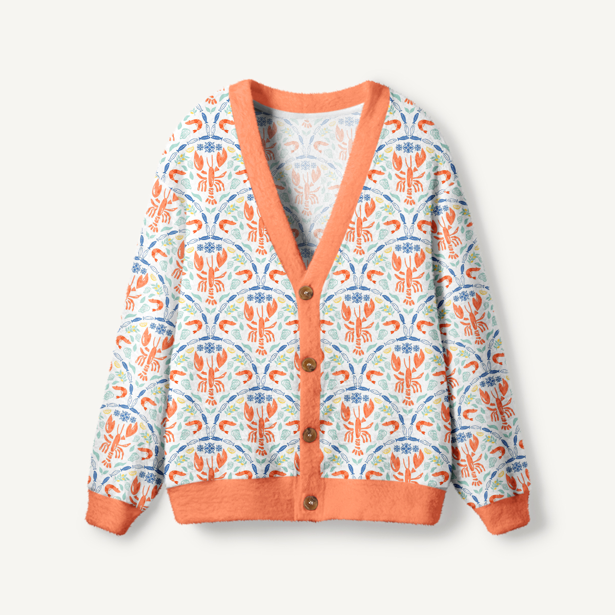 Lobster Print Coastal Sea Life Cardigan Sweaters