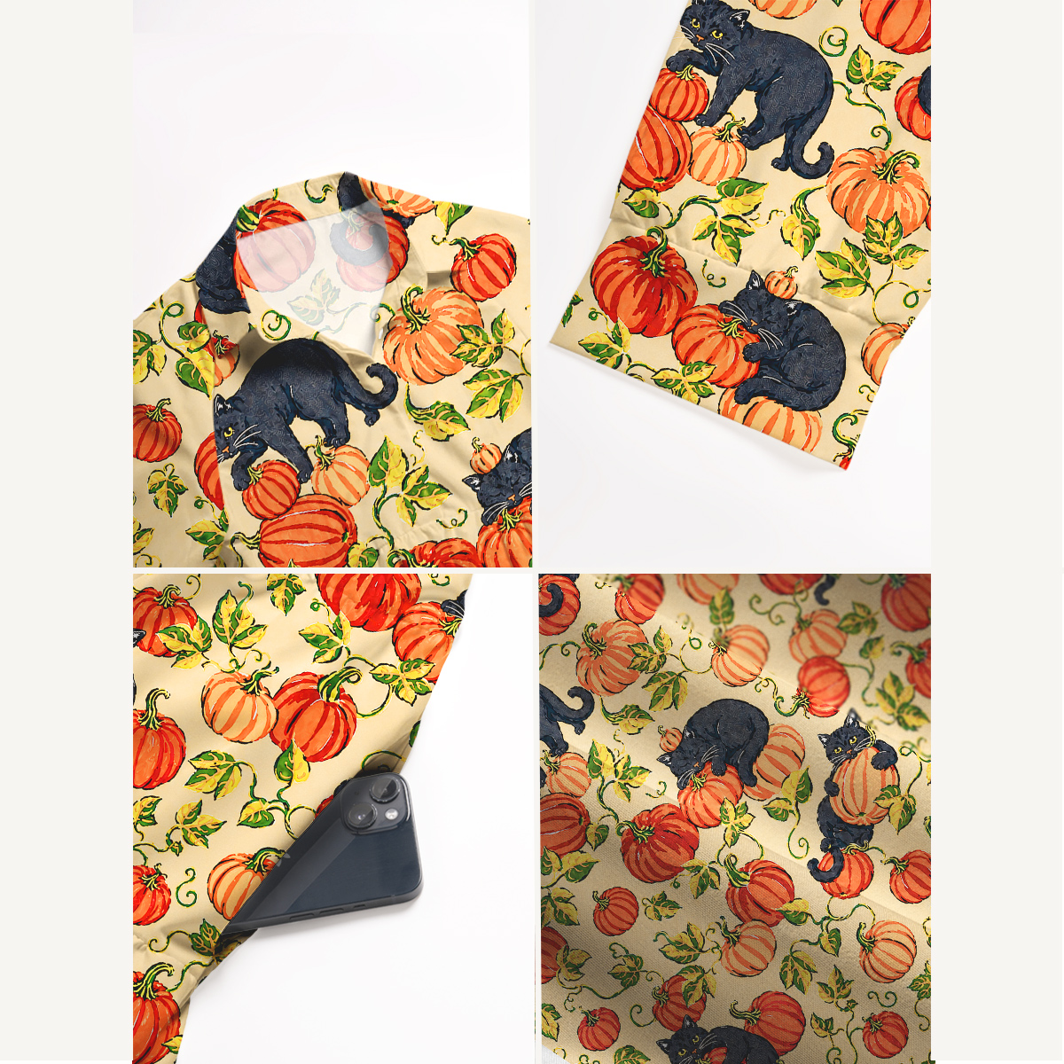 Black Cat & Pumpkin Patch Elbow-Length Sleeve Midi Dress