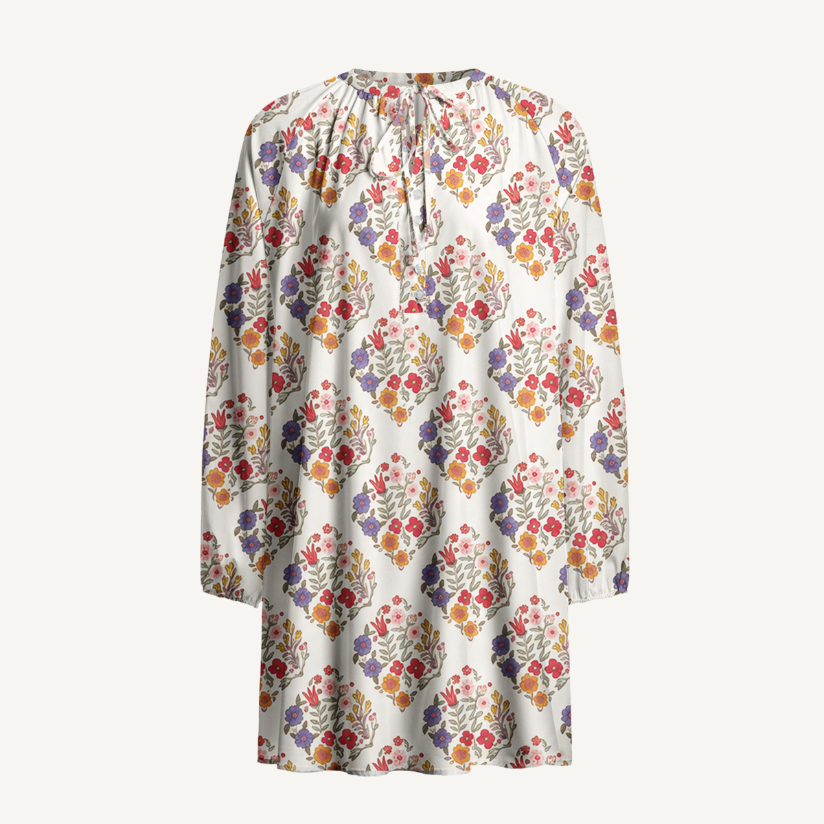 Autumn Posy Lattice Long Sleeve Mini Dress