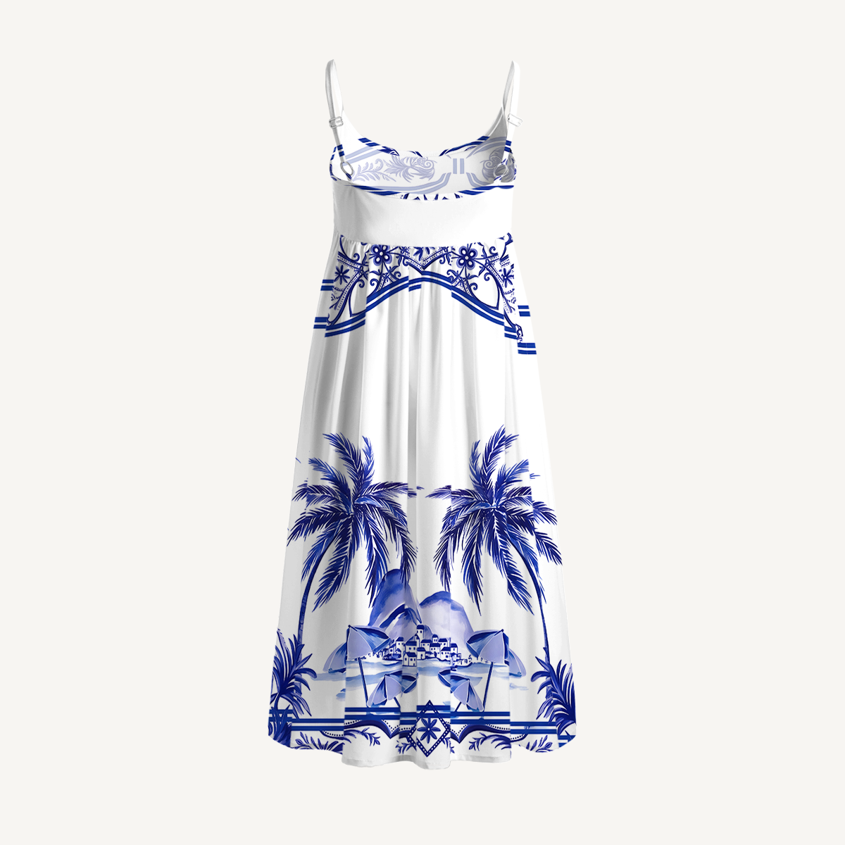 Azure Palm Island Border Summer Mini Dress 