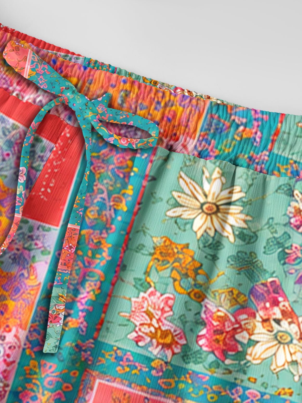 Coral Patchwork Garden Pants For Women With Pockets