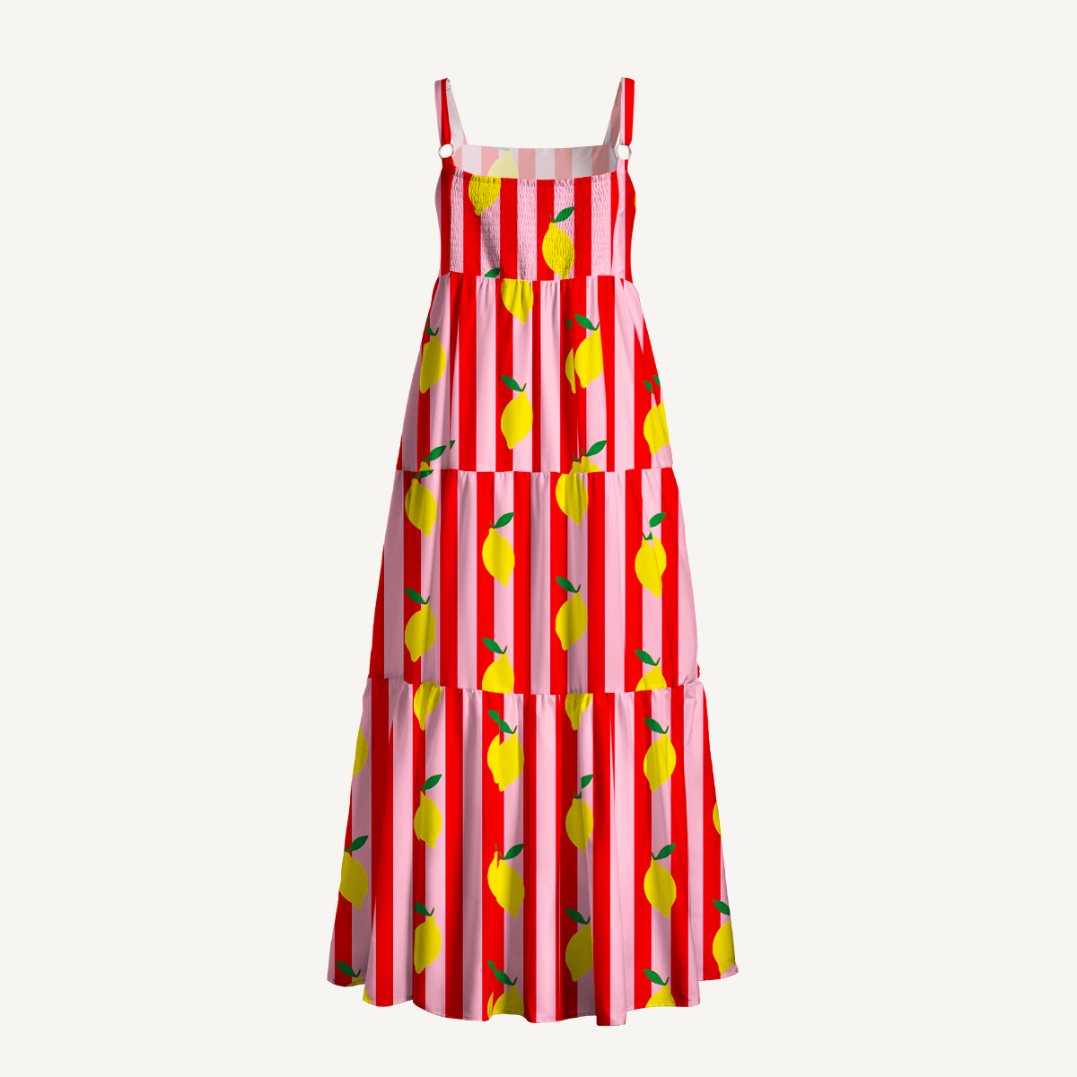 Citrus Stripe Wide Straps Maxi Dress With Pockets